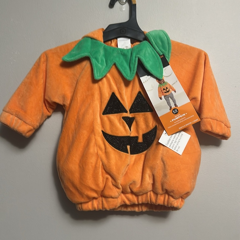 Hyde and Eek Infant Pumpkin Costume Orange and Green 6-12 Months - Picture 2 of 4